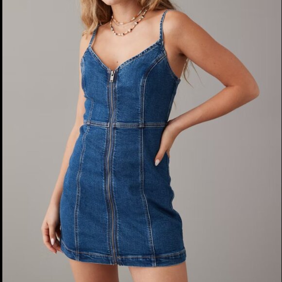 AE Zip-Front Denim Mini Dress AE Zip-Front Denim Mini Dress - Picture 1 of 4